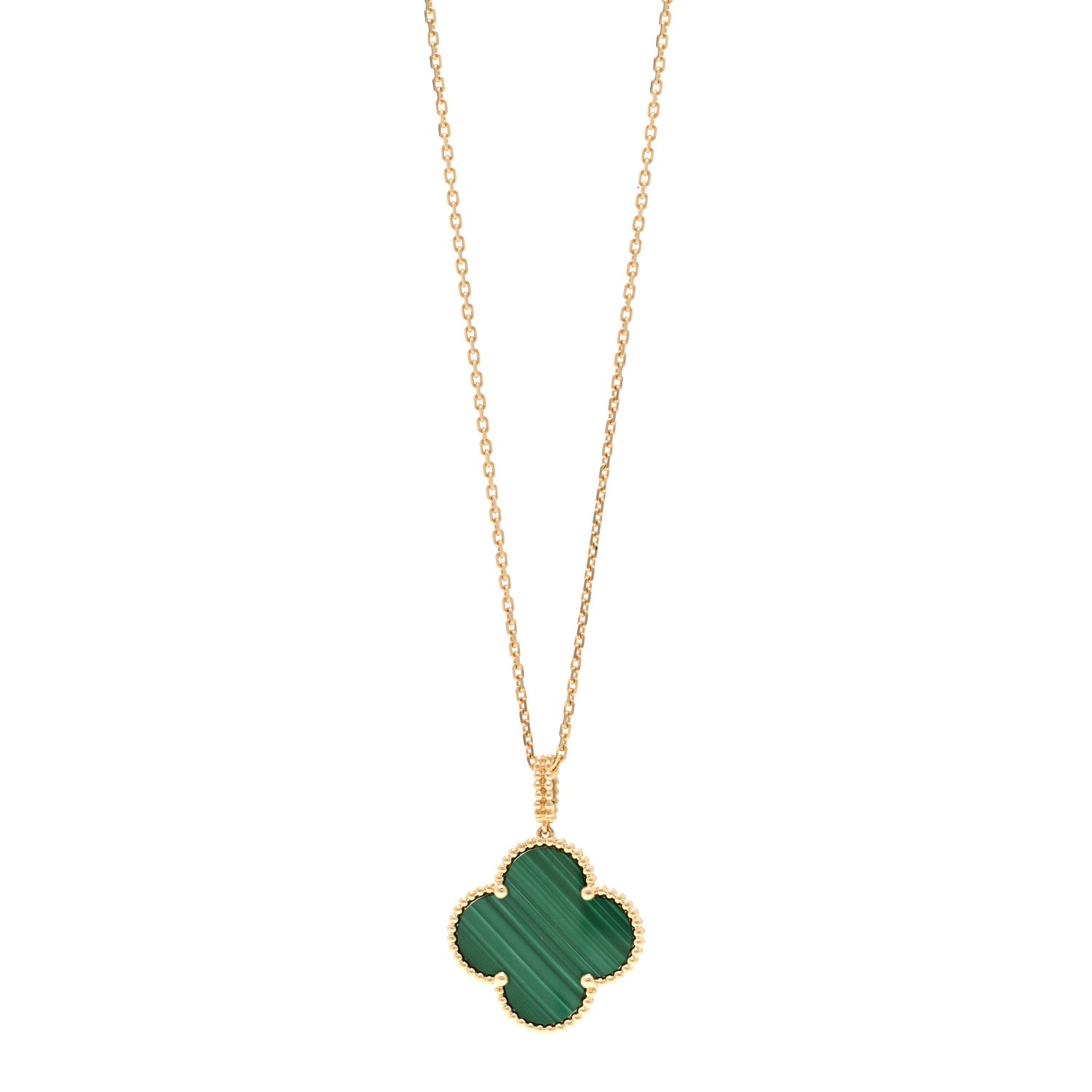 Van Cleef & Arpels 18K Yellow Gold Malachite Magic Alhambra Pendant Necklace 1 of 5