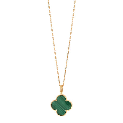 Van Cleef & Arpels 18K Yellow Gold Malachite Magic Alhambra Pendant Necklace 1 of 5
