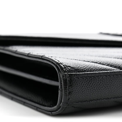 Saint Laurent Grain De Poudre Matelasse Chevron Monogram Monochrome Chain Wallet Black 9 of 12