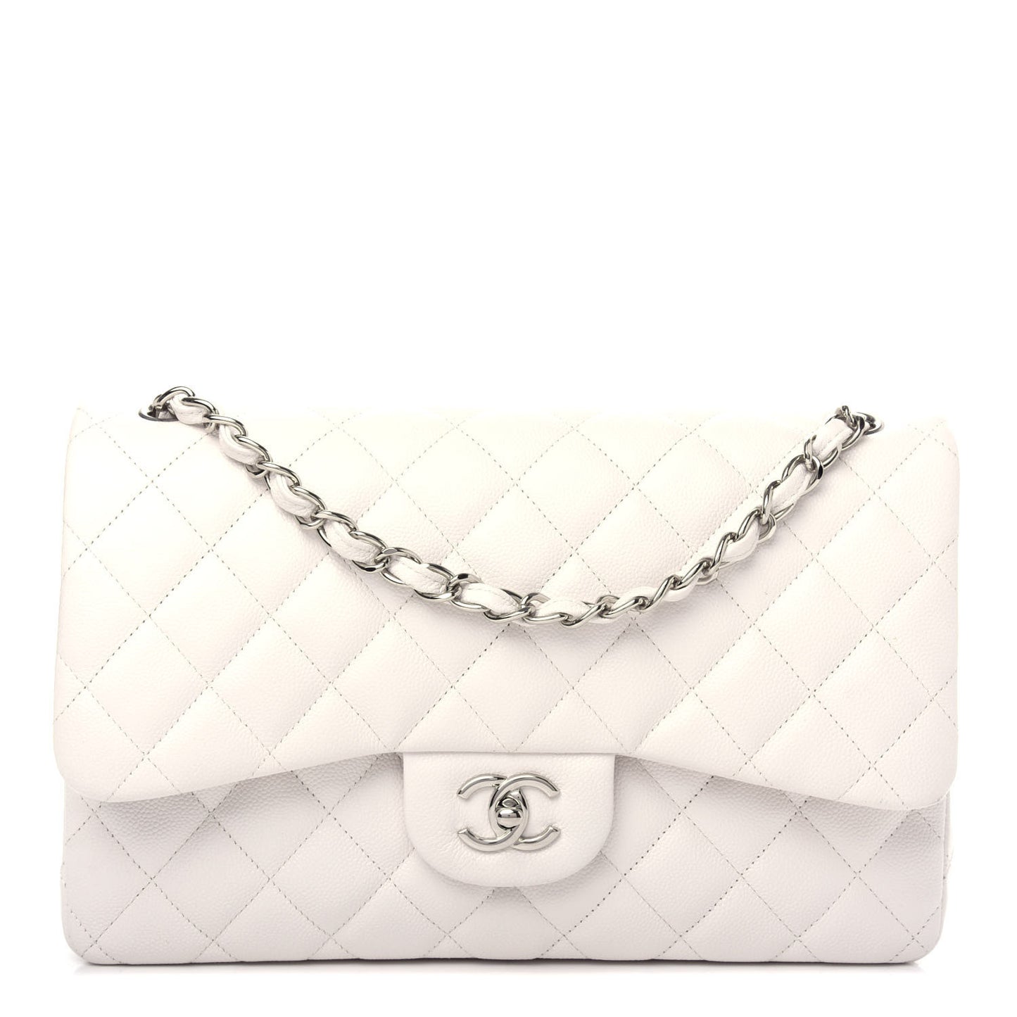 Caviar Quilted Jumbo Double Flap White