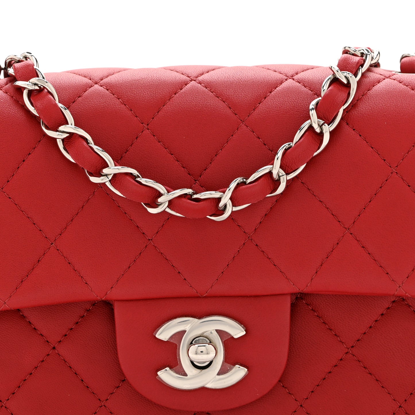 Lambskin Quilted Mini Rectangular Flap Dark Red