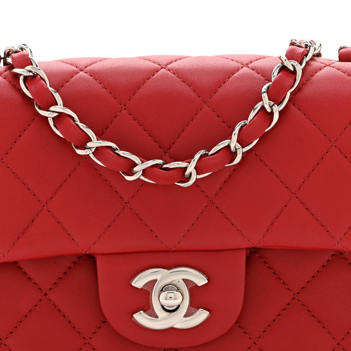 Chanel Lambskin Quilted Mini Rectangular Flap Dark Red 9 of 11