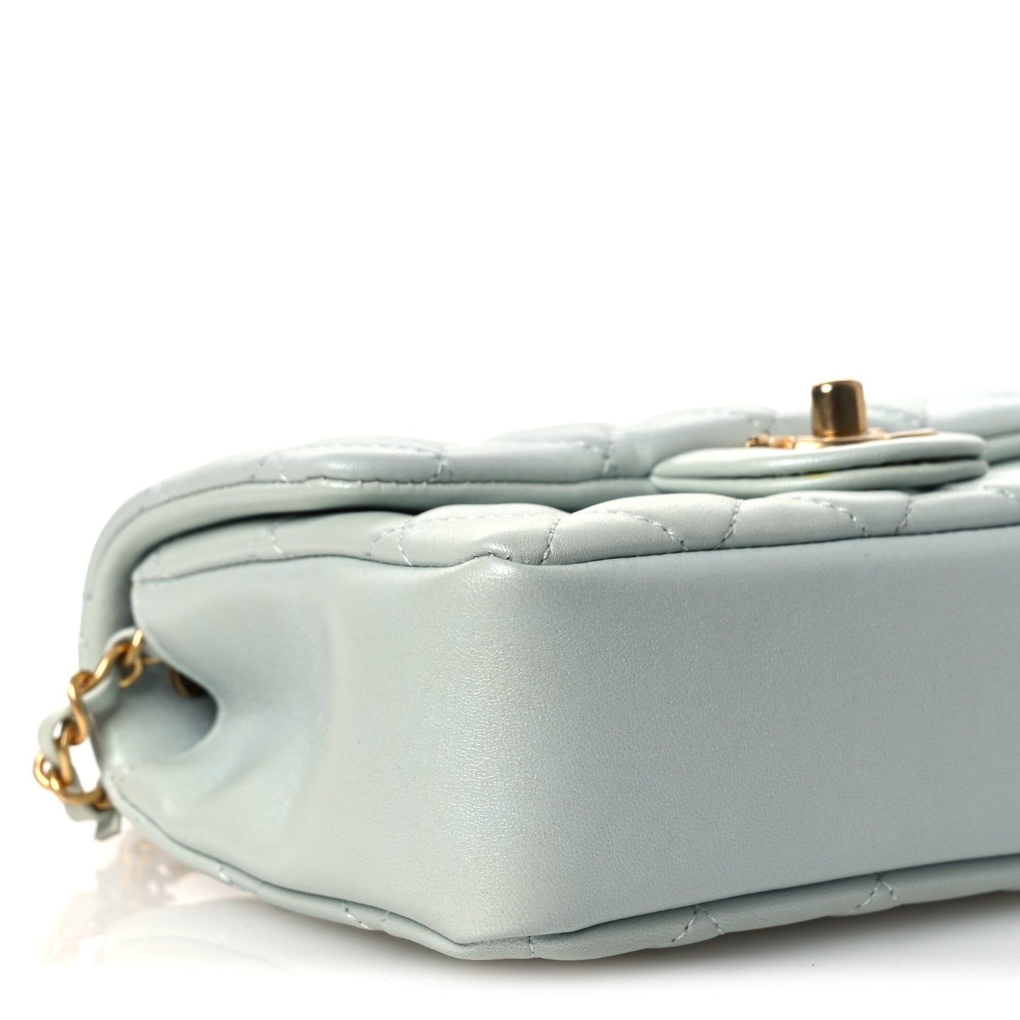 Shiny Lambskin Quilted Pearl Twist Mini Square Flap Light Blue