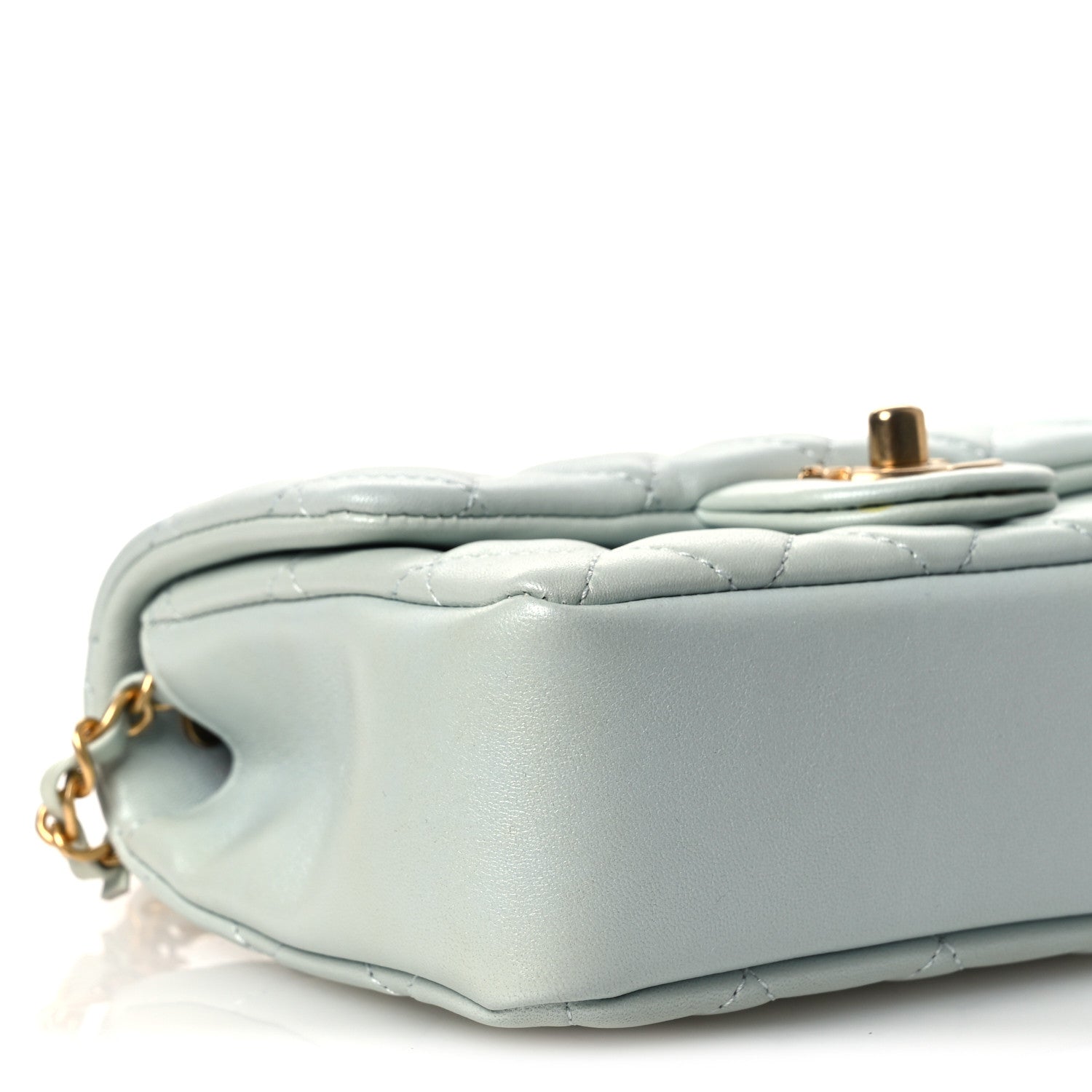 Chanel Shiny Lambskin Quilted Pearl Twist Mini Square Flap Light Blue 8 of 9