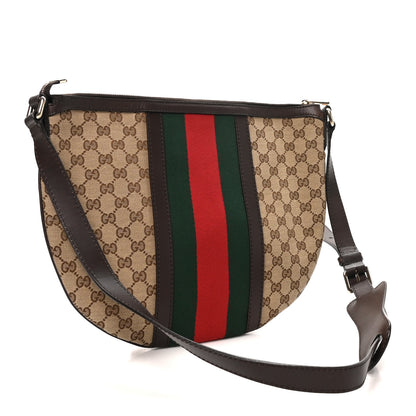 Gucci Monogram Vintage Web Medium Half Moon Hobo Dark Brown 3 of 10