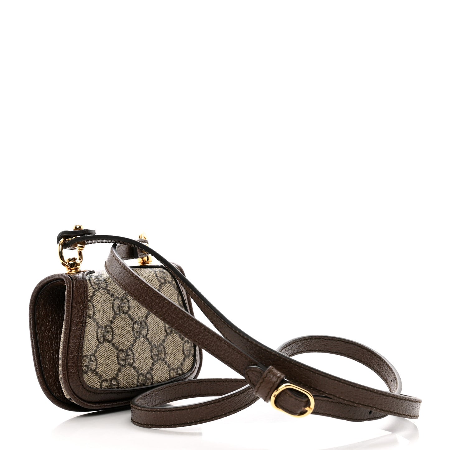 GG Supreme Monogram Textured Dollar Calfskin Blondie Card Case Wallet with Strap Beige Ebony New Acero
