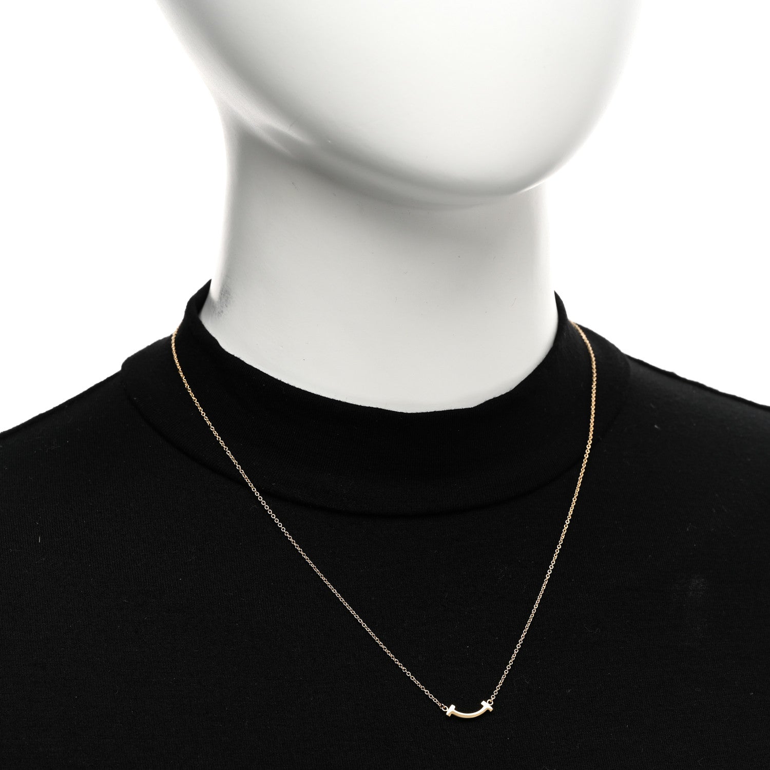 Tiffany 18K Yellow Gold Mini T Smile Pendant Necklace 2 of 5