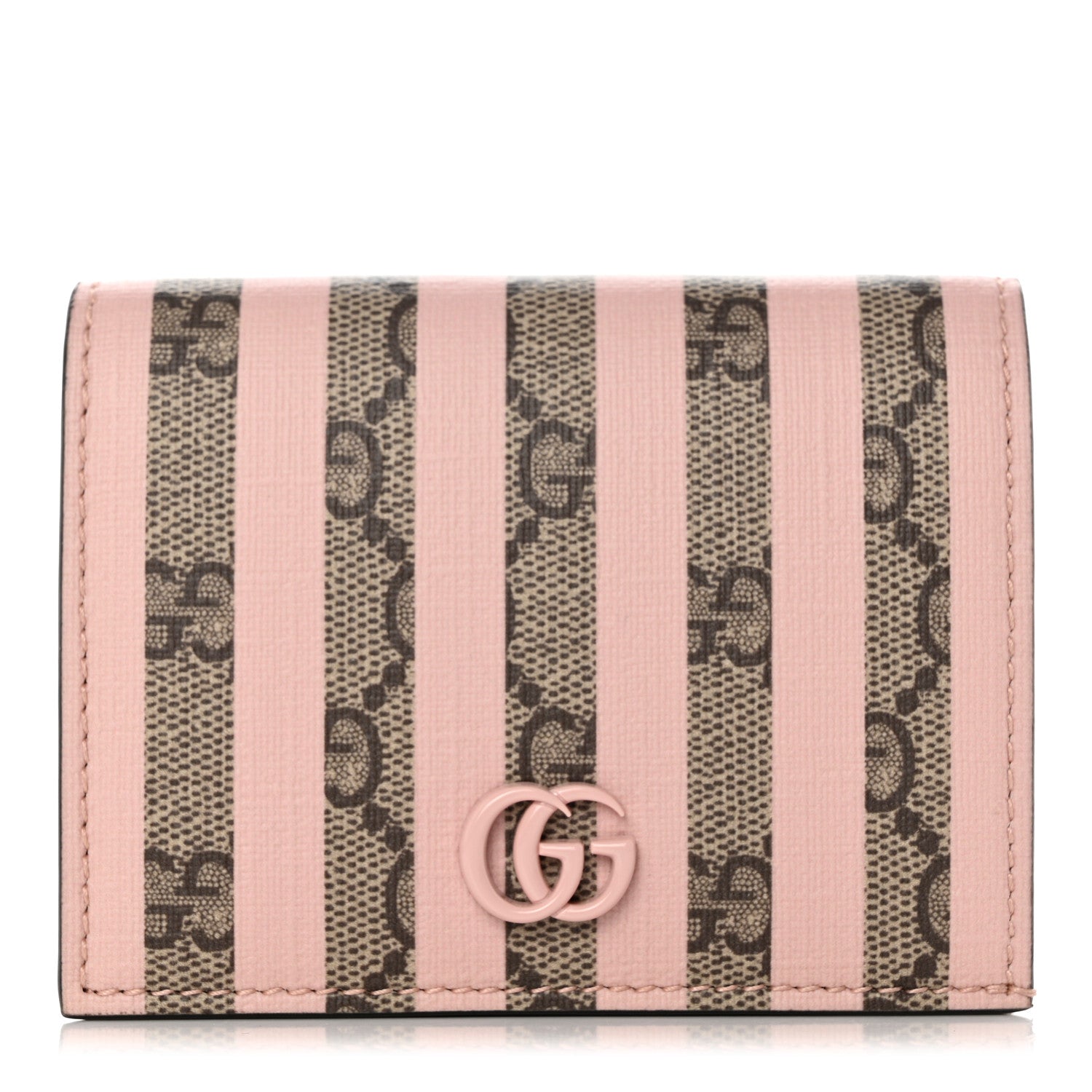 Gucci GG Supreme Monogram Vitello Eclipse Enamel Stripes GG Marmont Card Case Wallet Beige Ebony Perfect Pink 2 of 8