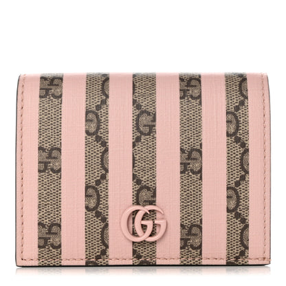 Gucci GG Supreme Monogram Vitello Eclipse Enamel Stripes GG Marmont Card Case Wallet Beige Ebony Perfect Pink 2 of 8