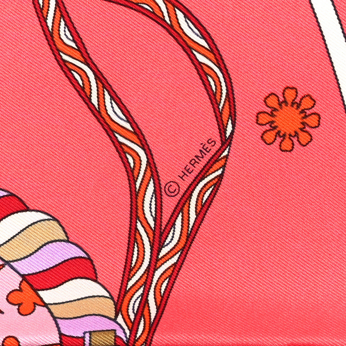 Hermes Silk Le Sacre De L'Hiver Pocket Square Rose Parme White 3 of 4