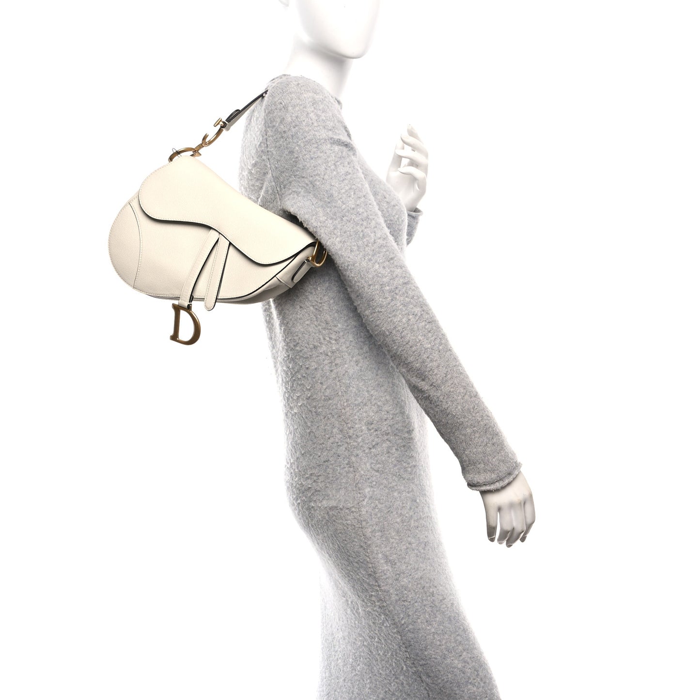 Grained Calfskin Saddle Bag White