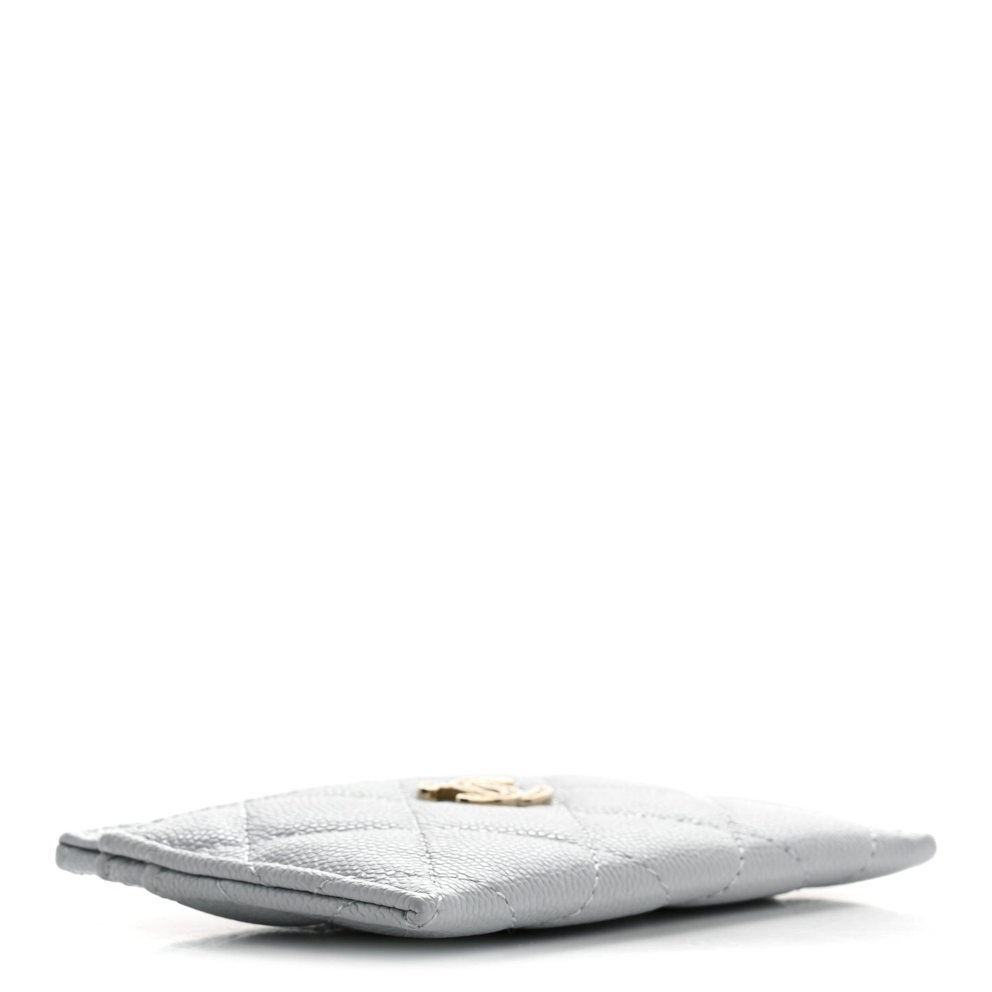 Caviar Quilted Crystal CC Logo Card Holder Light Blue