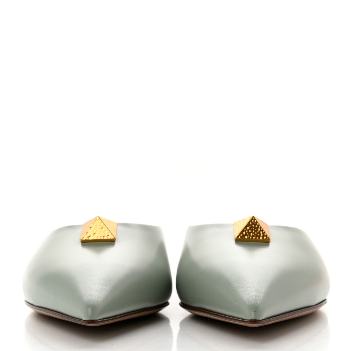 Calfskin Roman Stud Pointed Flat Mules 35.5 Light Green