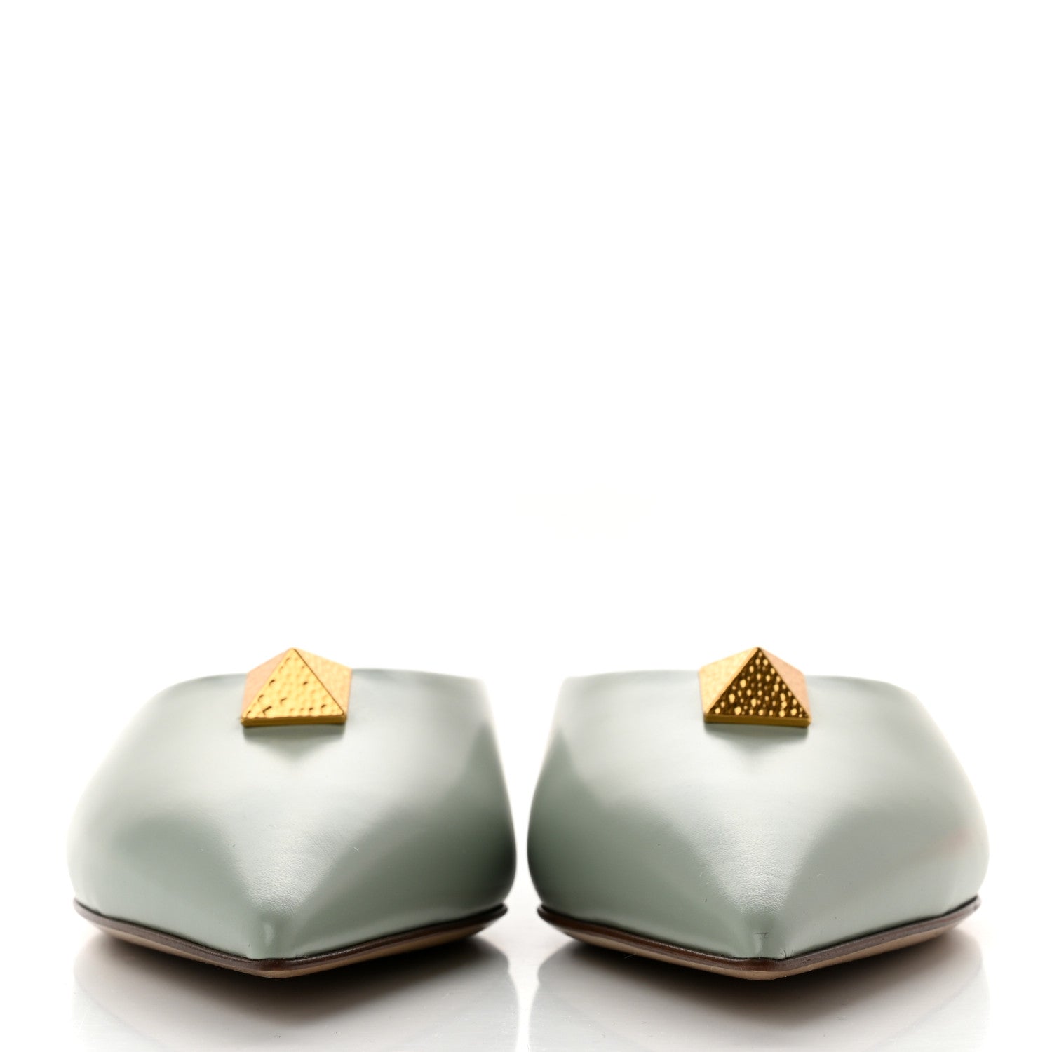 Valentino Garavani Calfskin Roman Stud Pointed Flat Mules 35.5 Light Green 2 of 7