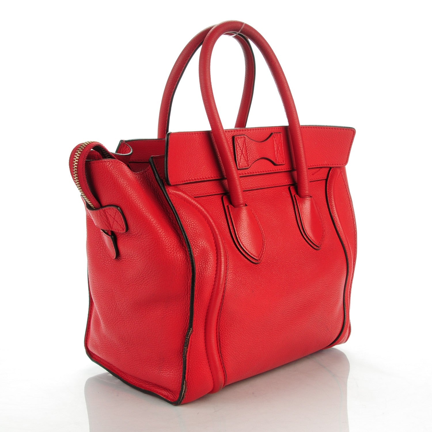 Celine Drummed Calfskin Mini Luggage Coquelicot 3 of 12