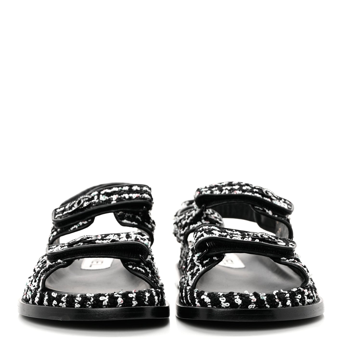 Tweed Lambskin Dad Sandals 37.5 Black White