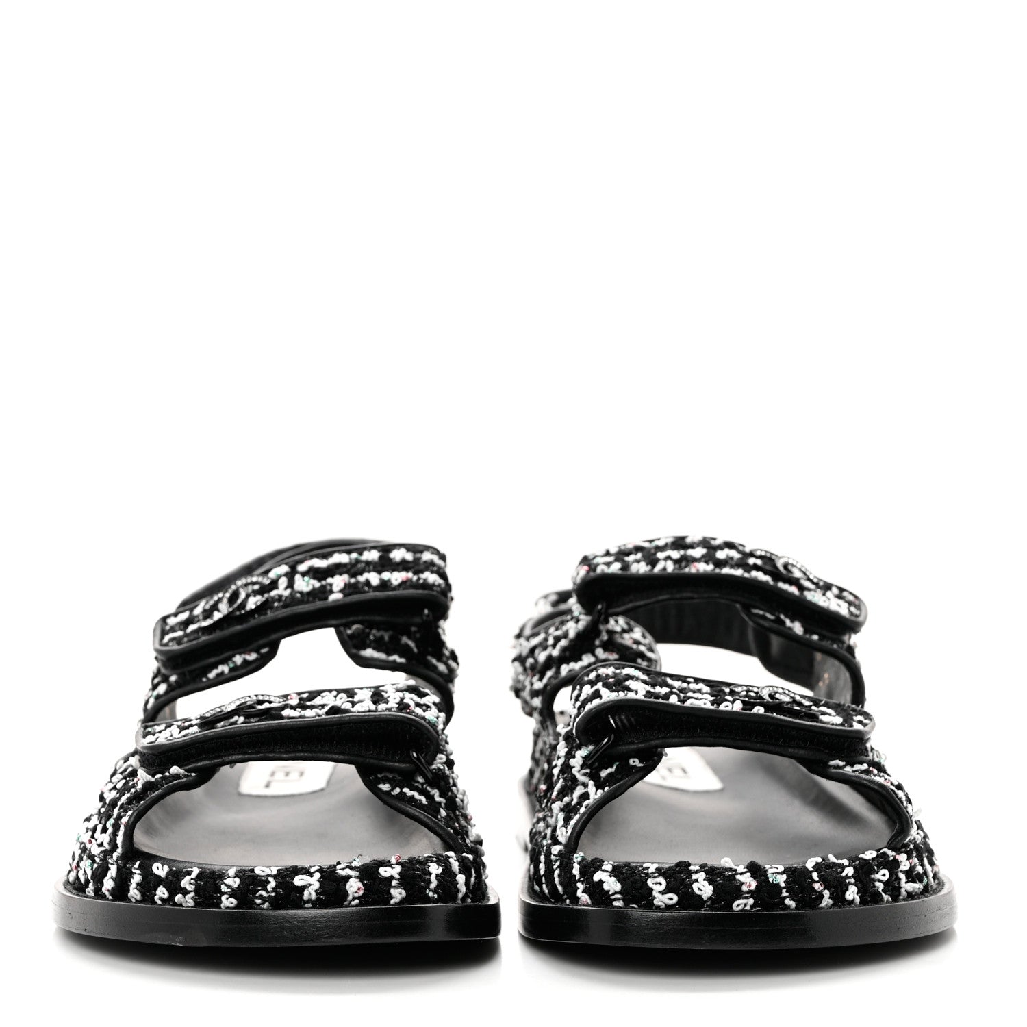 Chanel Tweed Lambskin Dad Sandals 37.5 Black White 2 of 8