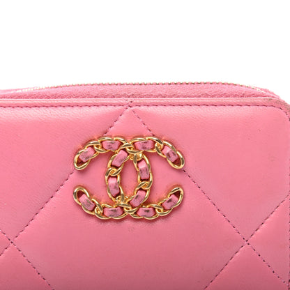 Chanel Lambskin Quilted Chanel 19 Zip Around Coin Purse Wallet Pink 15 of 25