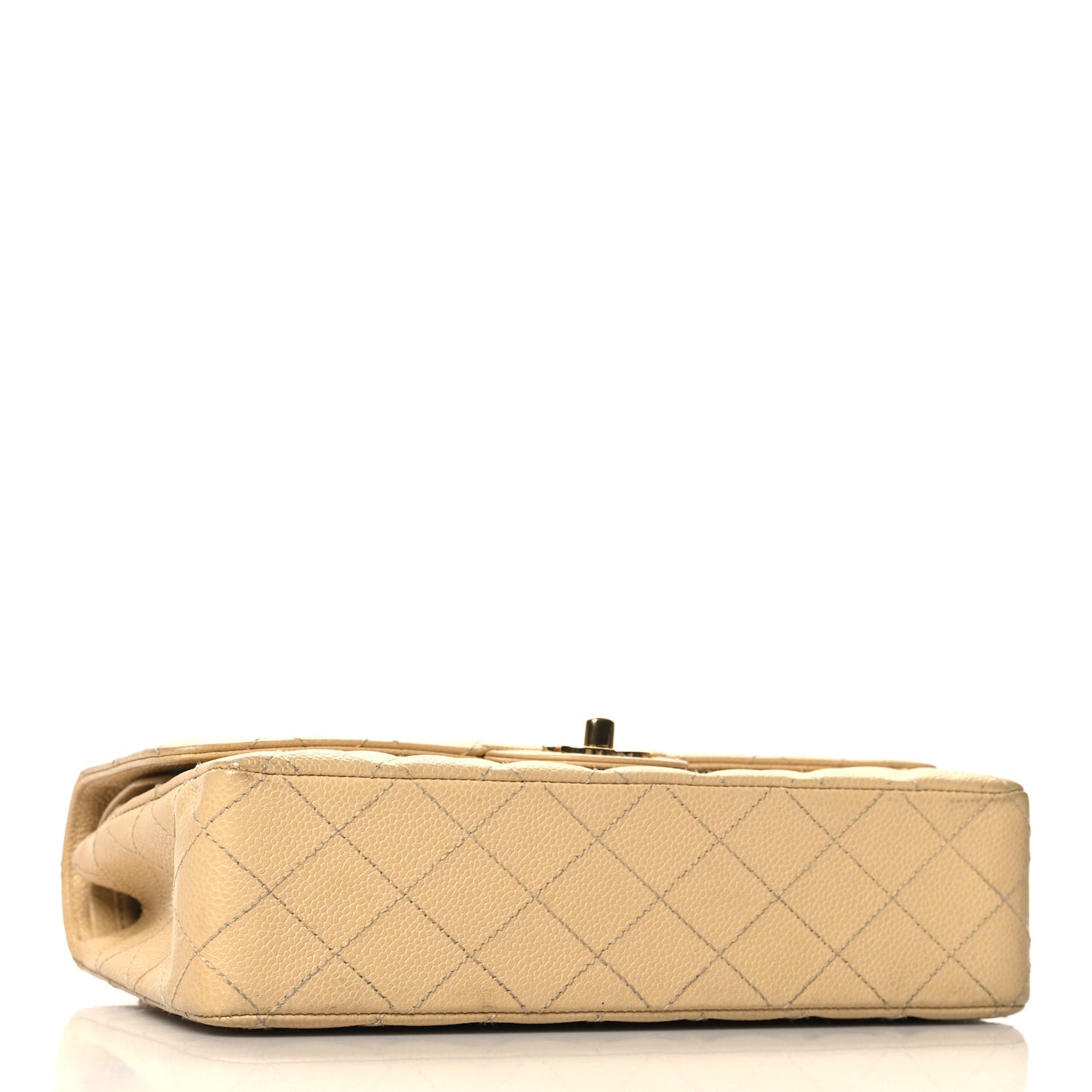 Caviar Quilted Medium Double Flap Beige