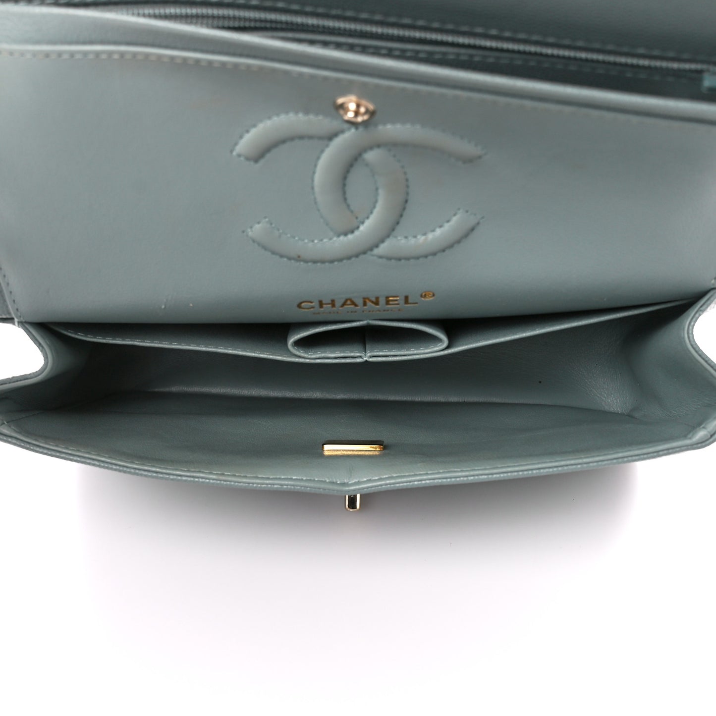 Caviar Quilted Small Double Flap Grey