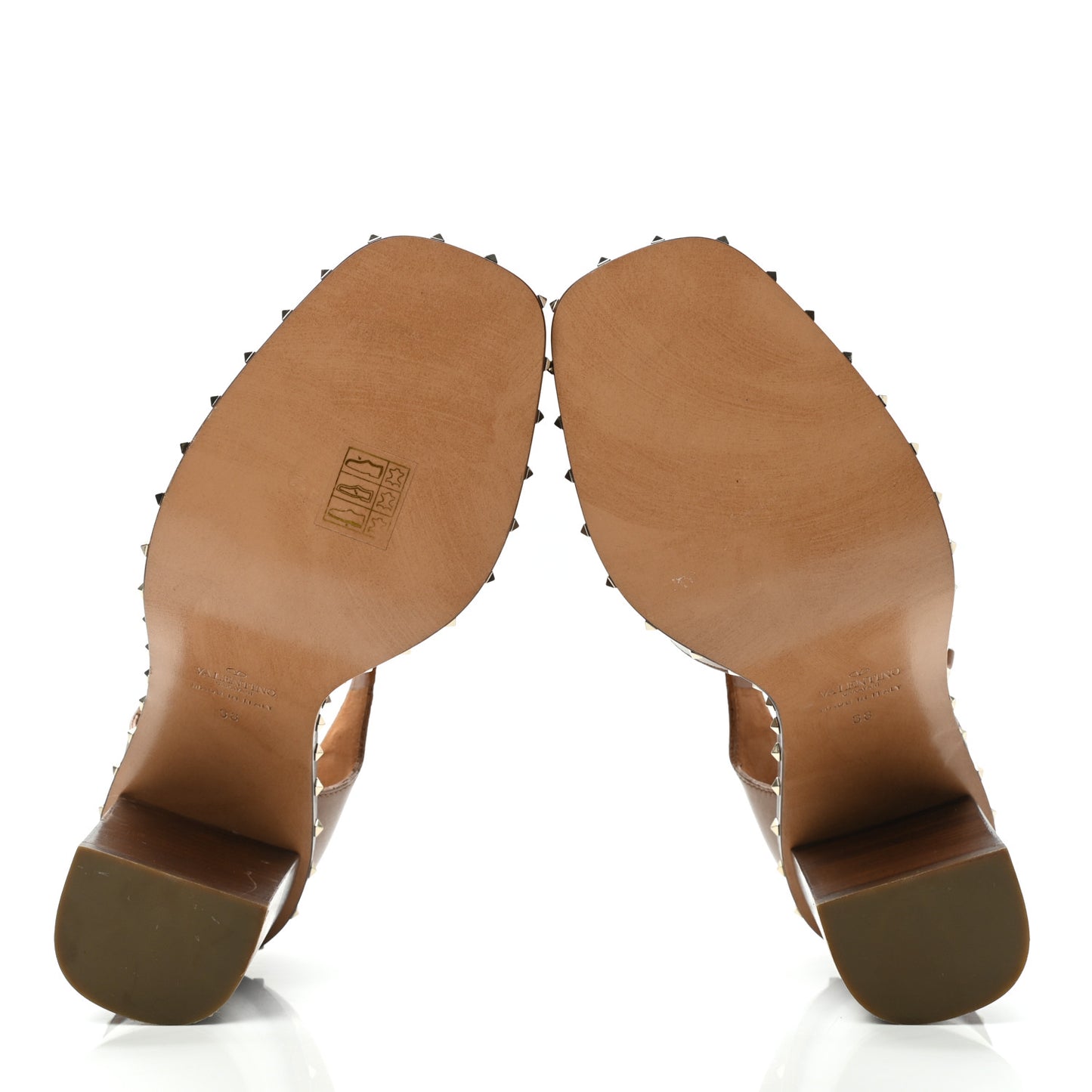 Calfskin Rockstud Ankle Strap Sandals 38 Brown