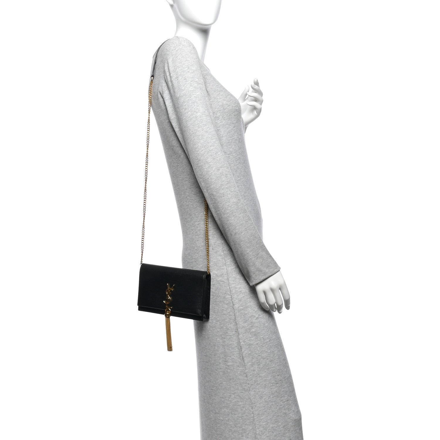 Saint Laurent Grain De Poudre Classic Monogram Kate Tassel Chain Wallet Black 2 of 10