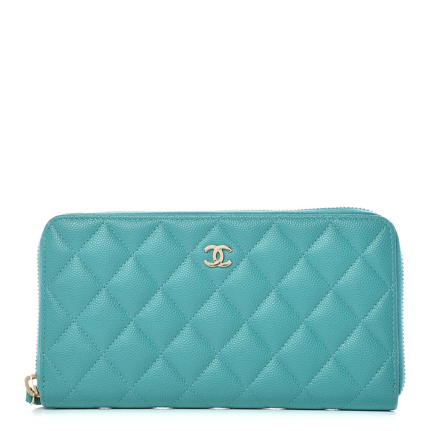 Caviar Quilted Large Gusset Zip Around Wallet Turquoise
