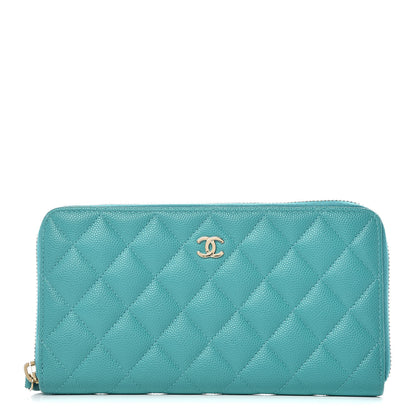 Chanel Caviar Quilted Large Gusset Zip Around Wallet Turquoise 1 of 11
