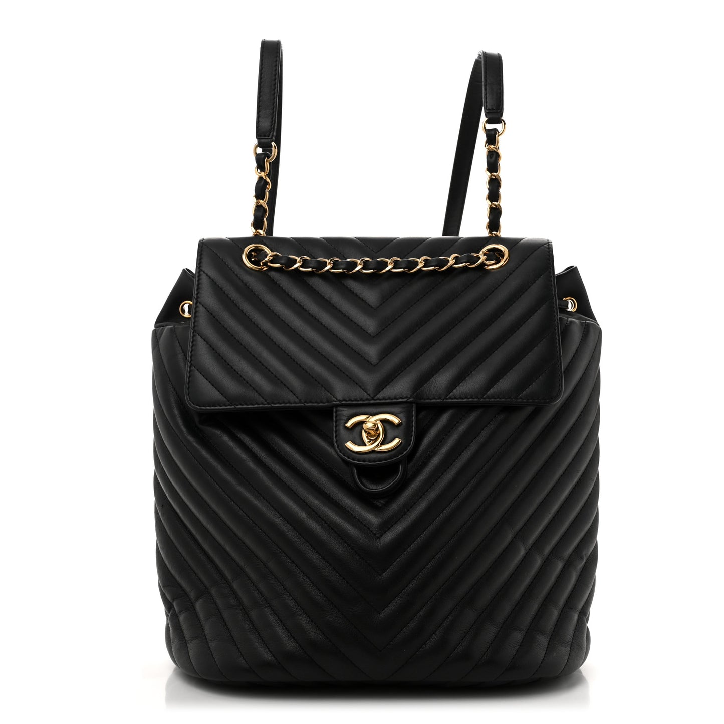 Calfskin Chevron Quilted Large Urban Spirit Backpack Black