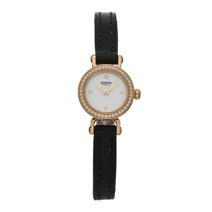 Hermes 18K Yellow Gold Barenia Diamond 16mm Faubourg Quartz Watch Noir 1 of 5