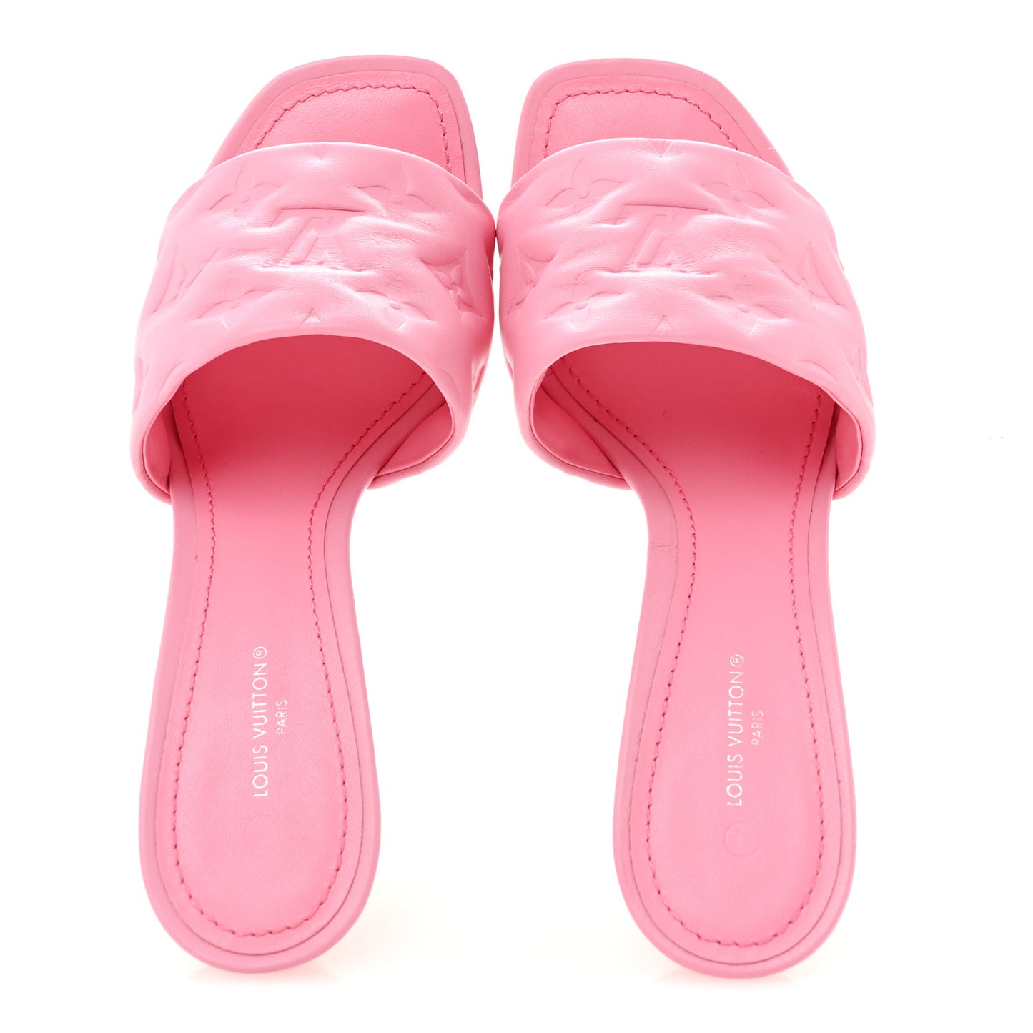 Lambskin Embossed Monogram Revival Mid Heel Mules 39 Rose Pop