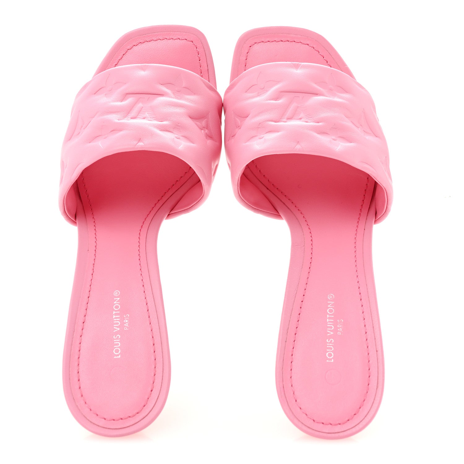 Louis Vuitton Lambskin Embossed Monogram Revival Mid Heel Mules 39 Rose Pop 2 of 9