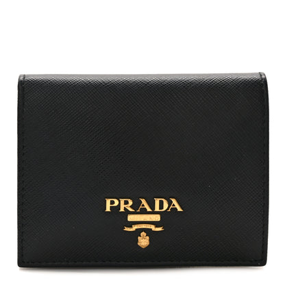 Prada Saffiano Metal Bi-Fold Wallet Black 1 of 9