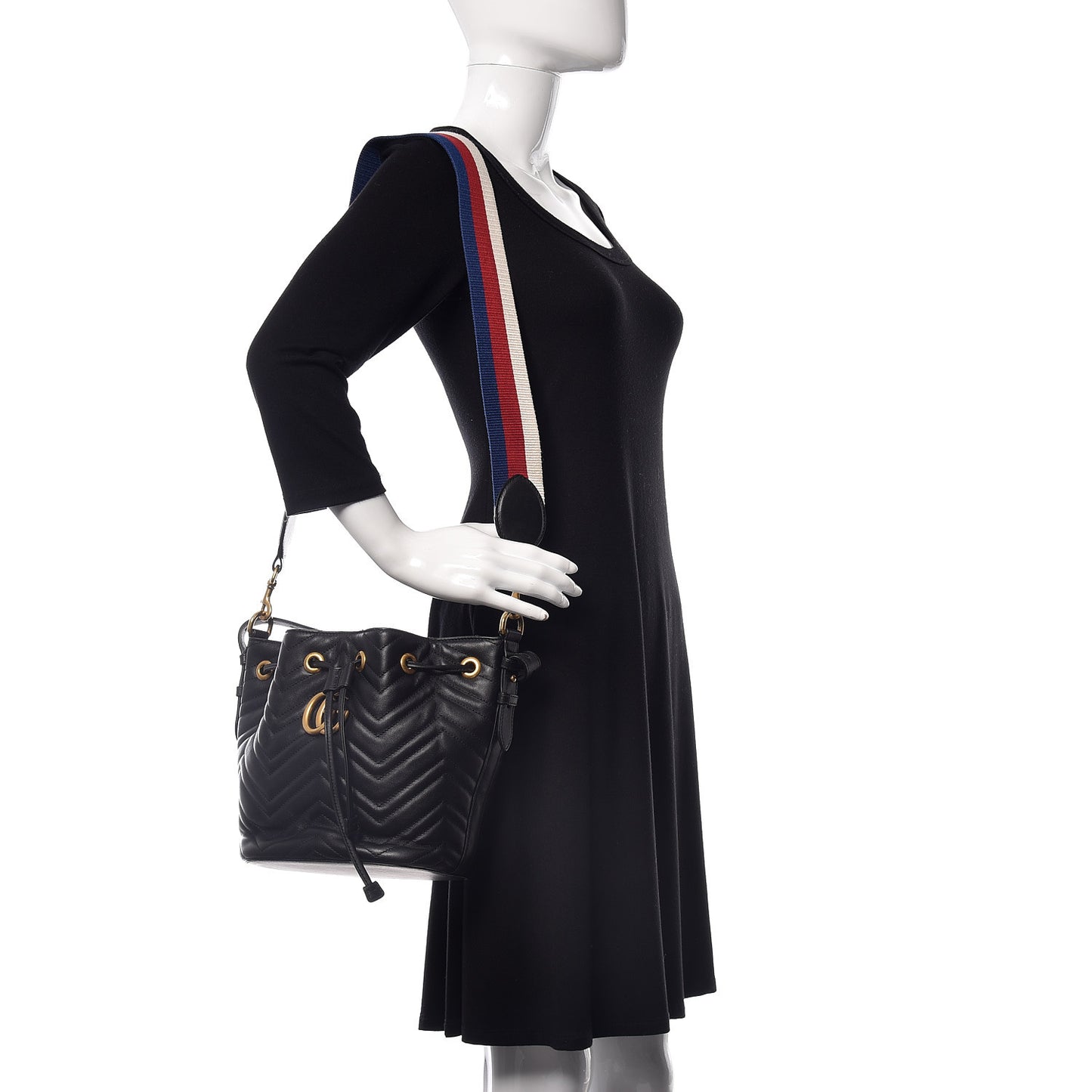 Calfskin Matelasse Sylvie Web GG Marmont Bucket Bag Black