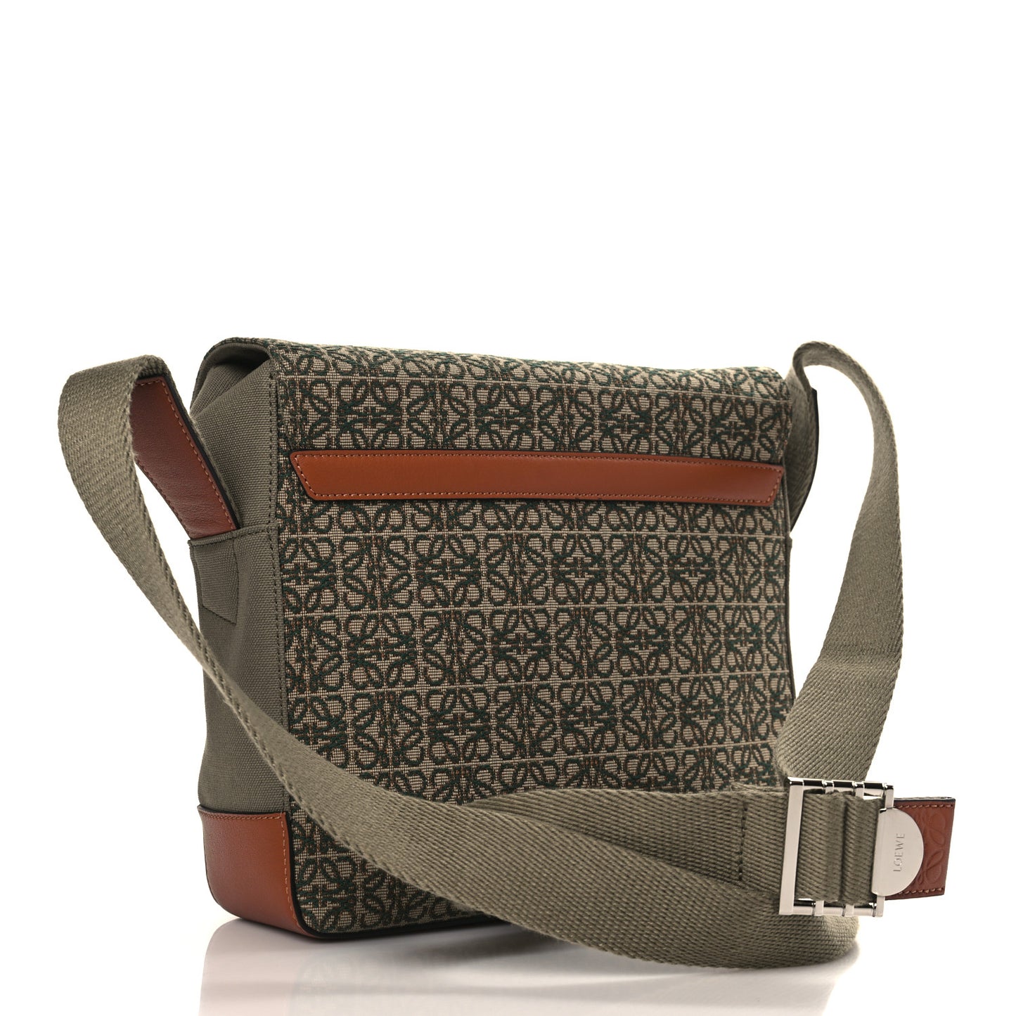 Jacquard Anagram Calfskin Military Satchel Khaki Green Tan
