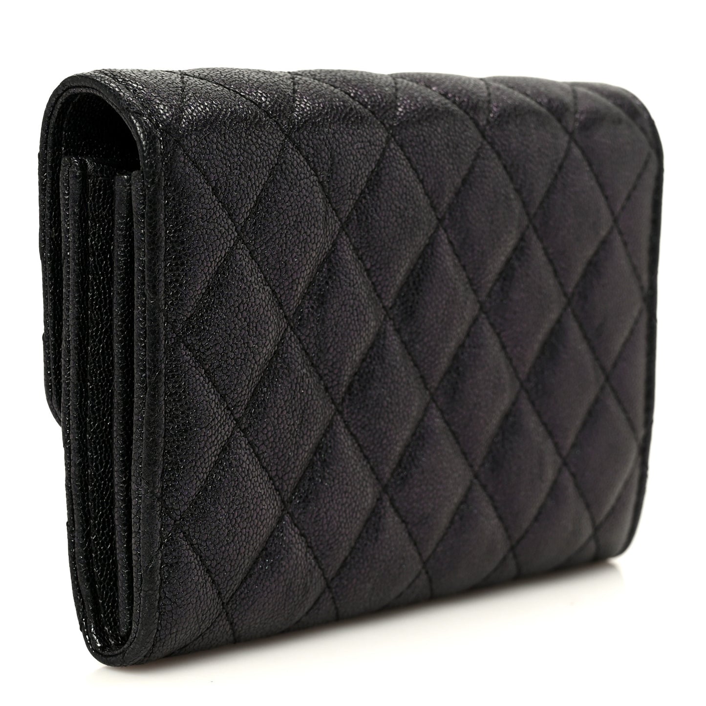 Iridescent Caviar Quilted Medium Flap Wallet Black