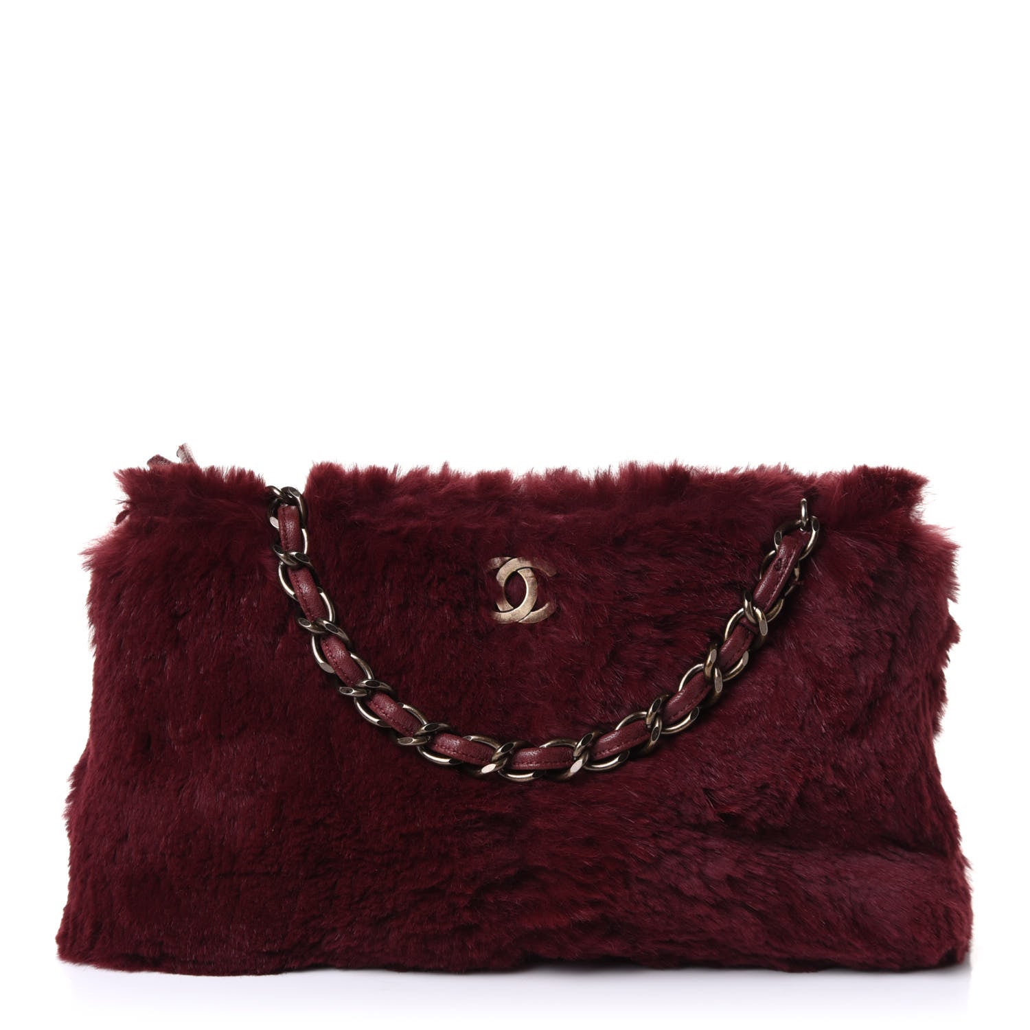 Chanel Rabbit Fur Shoulder Bag Burgundy 1 of 11