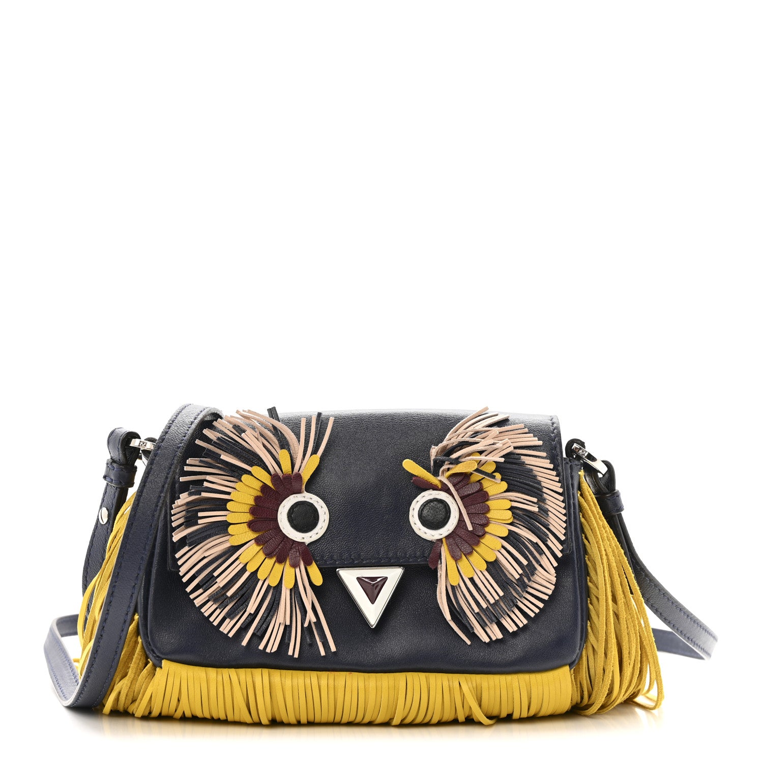 Fendi Nappa Fox Faces Fringe Micro Baguette Black Multicolor 1 of 15
