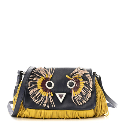 Fendi Nappa Fox Faces Fringe Micro Baguette Black Multicolor 1 of 15
