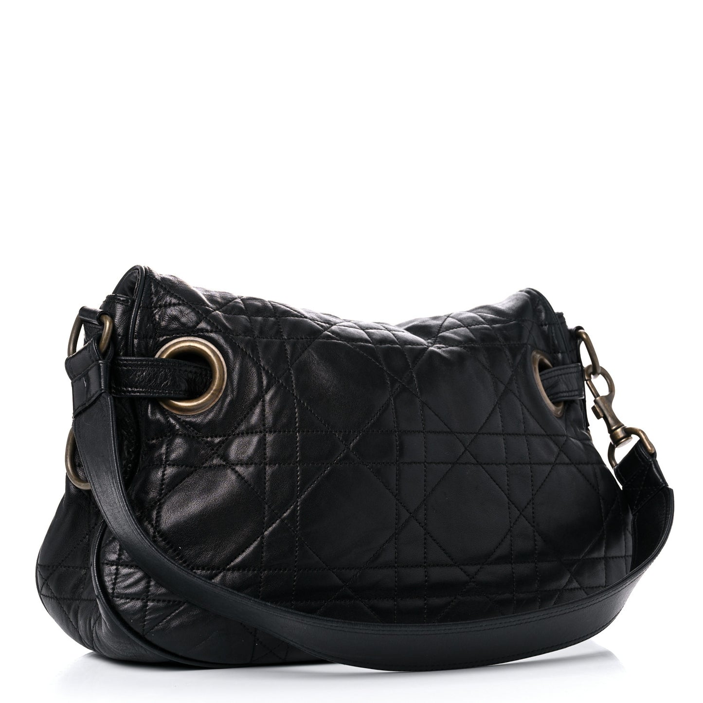 Lambskin Cannage Flap Messenger Bag Black