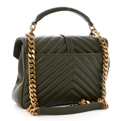 Saint Laurent Sheepskin Matelasse Chevron Monogram Medium College Bag Military Olive 3 of 9