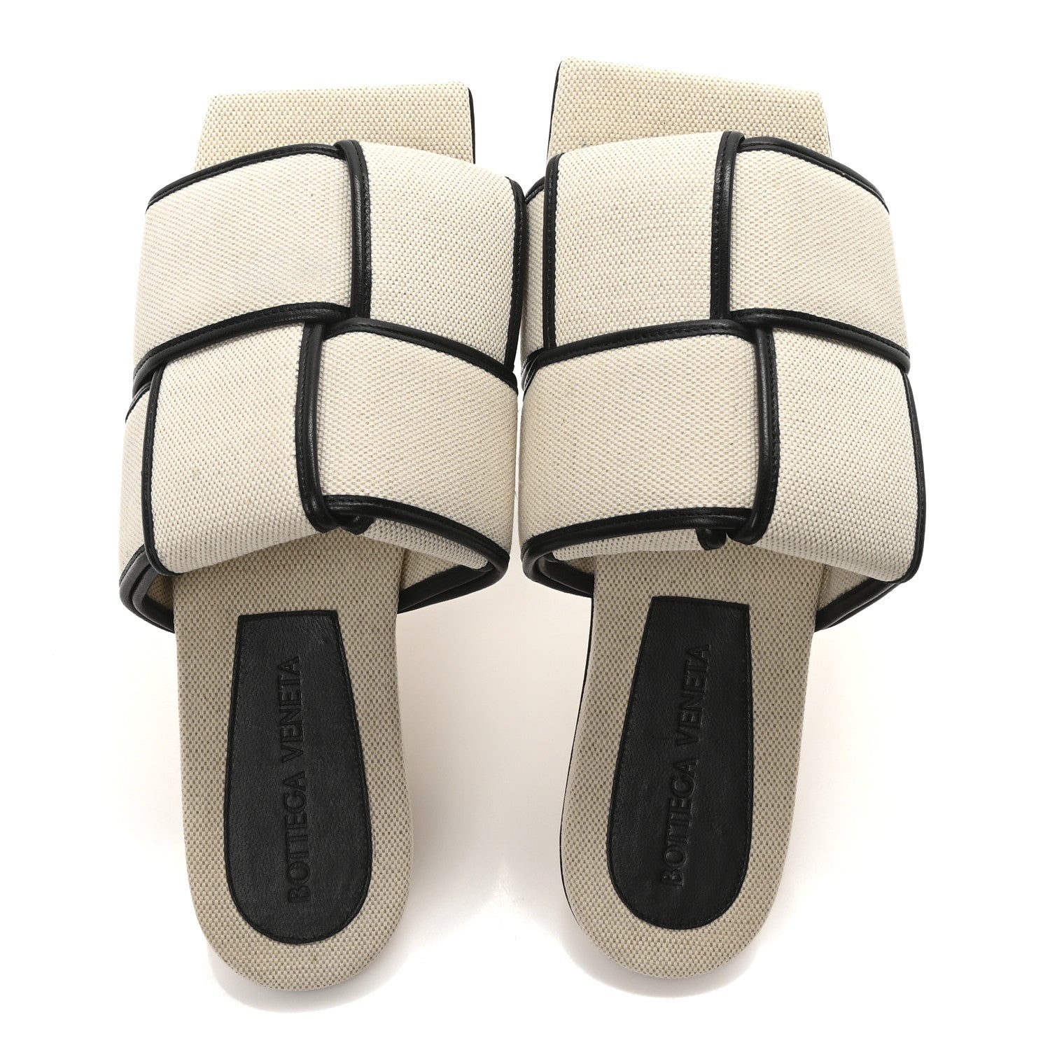Bottega Veneta Cassette Canvas Patch Flat Sandals 40.5 Natural Black 2 of 9