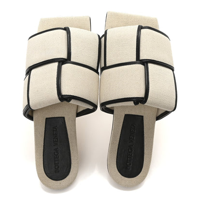 Bottega Veneta Cassette Canvas Patch Flat Sandals 40.5 Natural Black 2 of 9