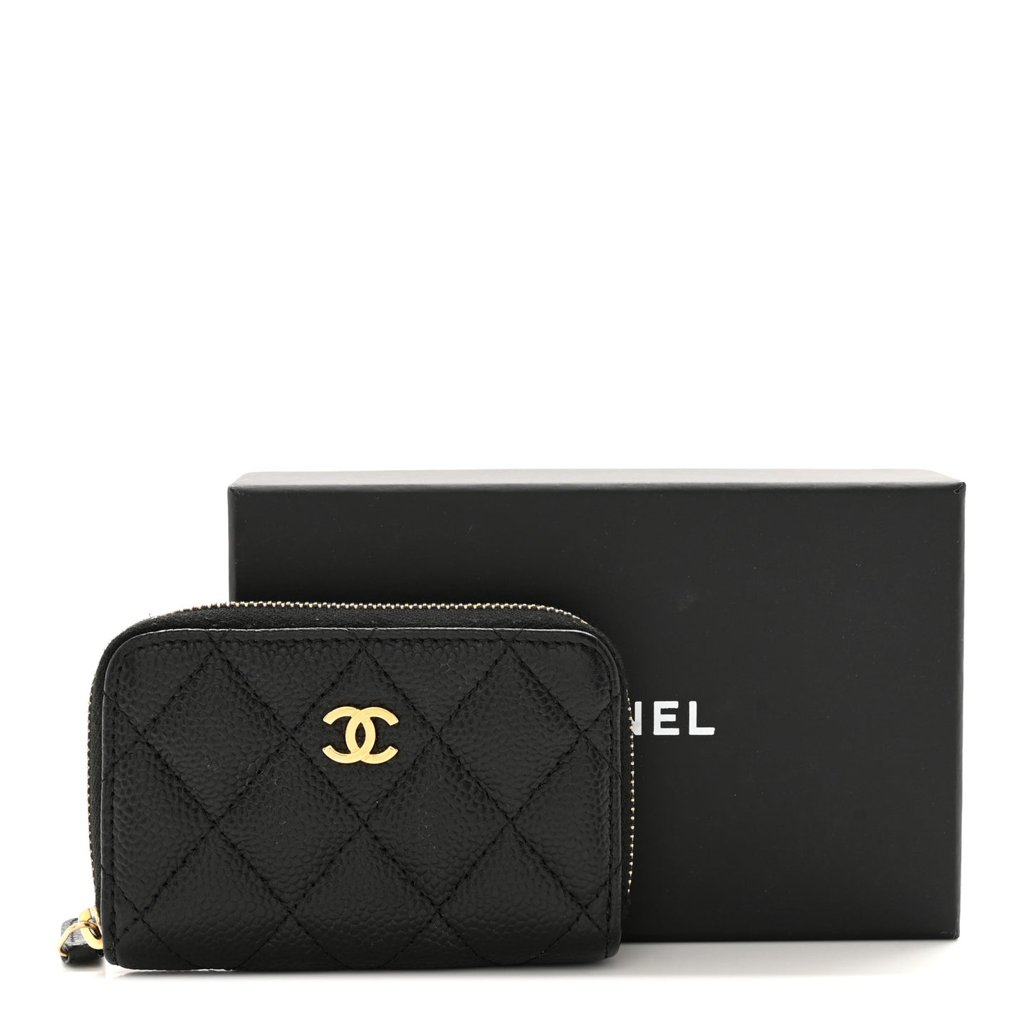 Caviar Quilted Zip Coin Purse Black