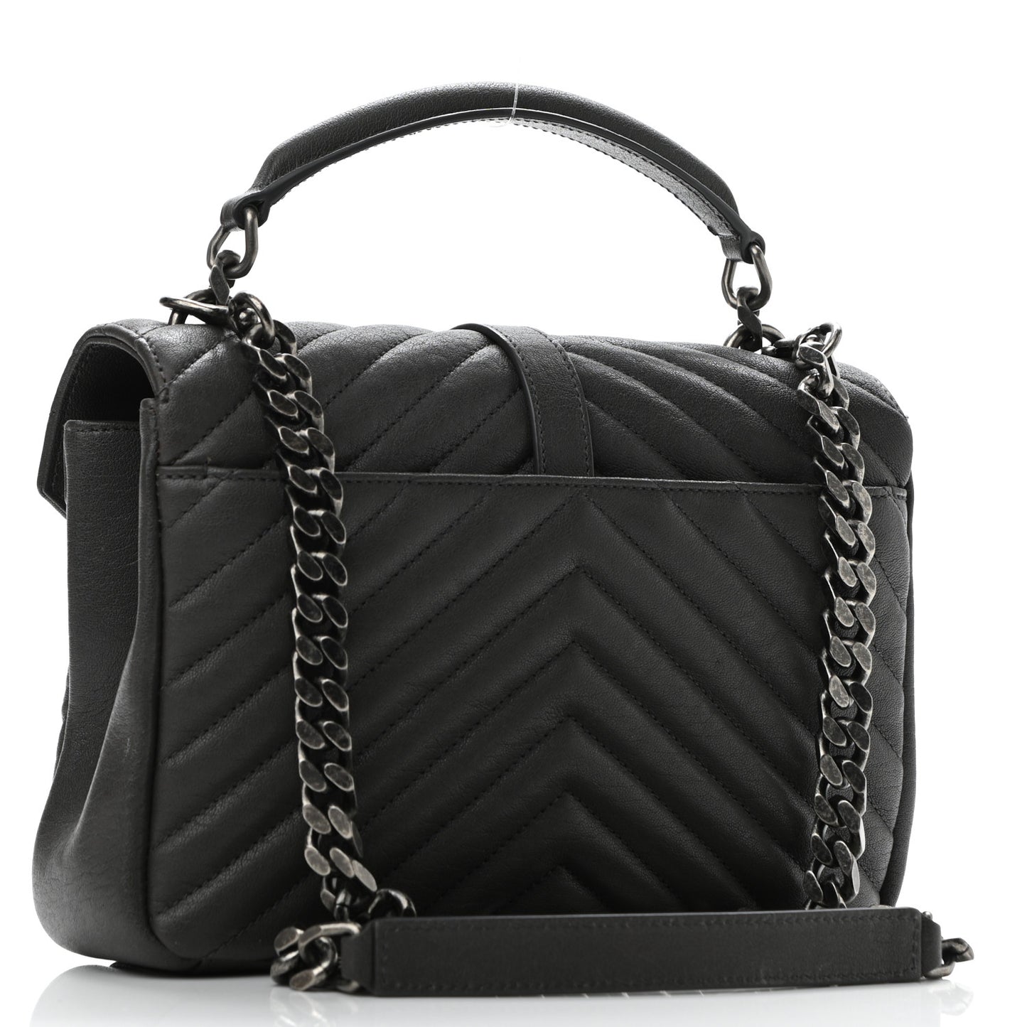 Sheepskin Matelasse Chevron Monogram Medium College Bag Asphalt