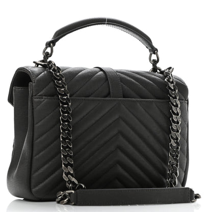 Saint Laurent Sheepskin Matelasse Chevron Monogram Medium College Bag Asphalt 3 of 9