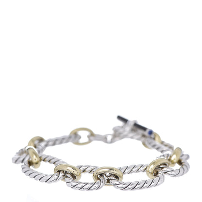 David Yurman Sterling Silver 18K Yellow Gold Blue Sapphire Cushion Link Bracelet 1 of 4
