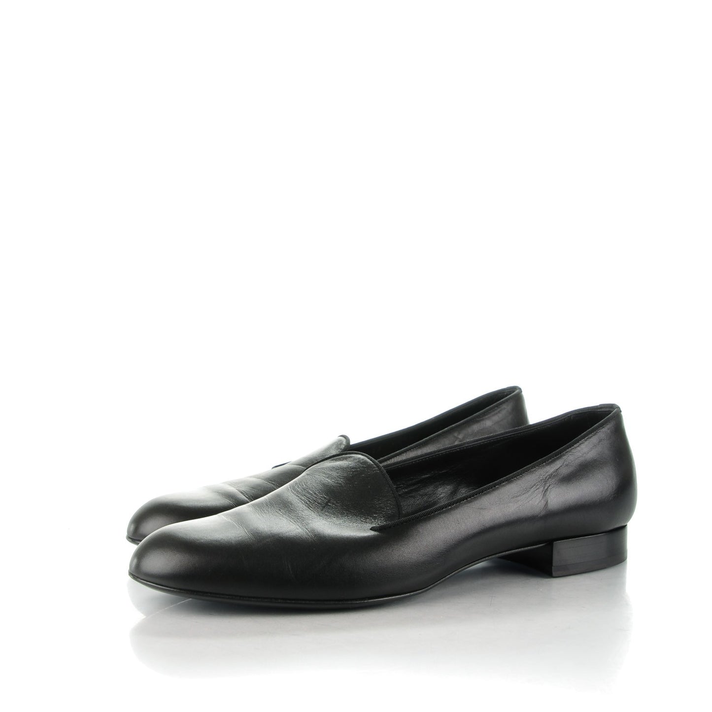 Smooth Calfskin Smoking Slipper Flat Loafers 38 Black