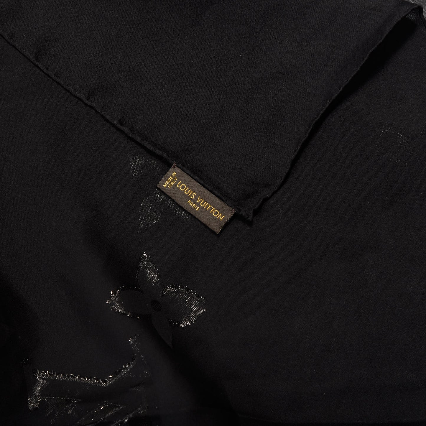 Silk Polyamide Sheer Monogram Scarf Black