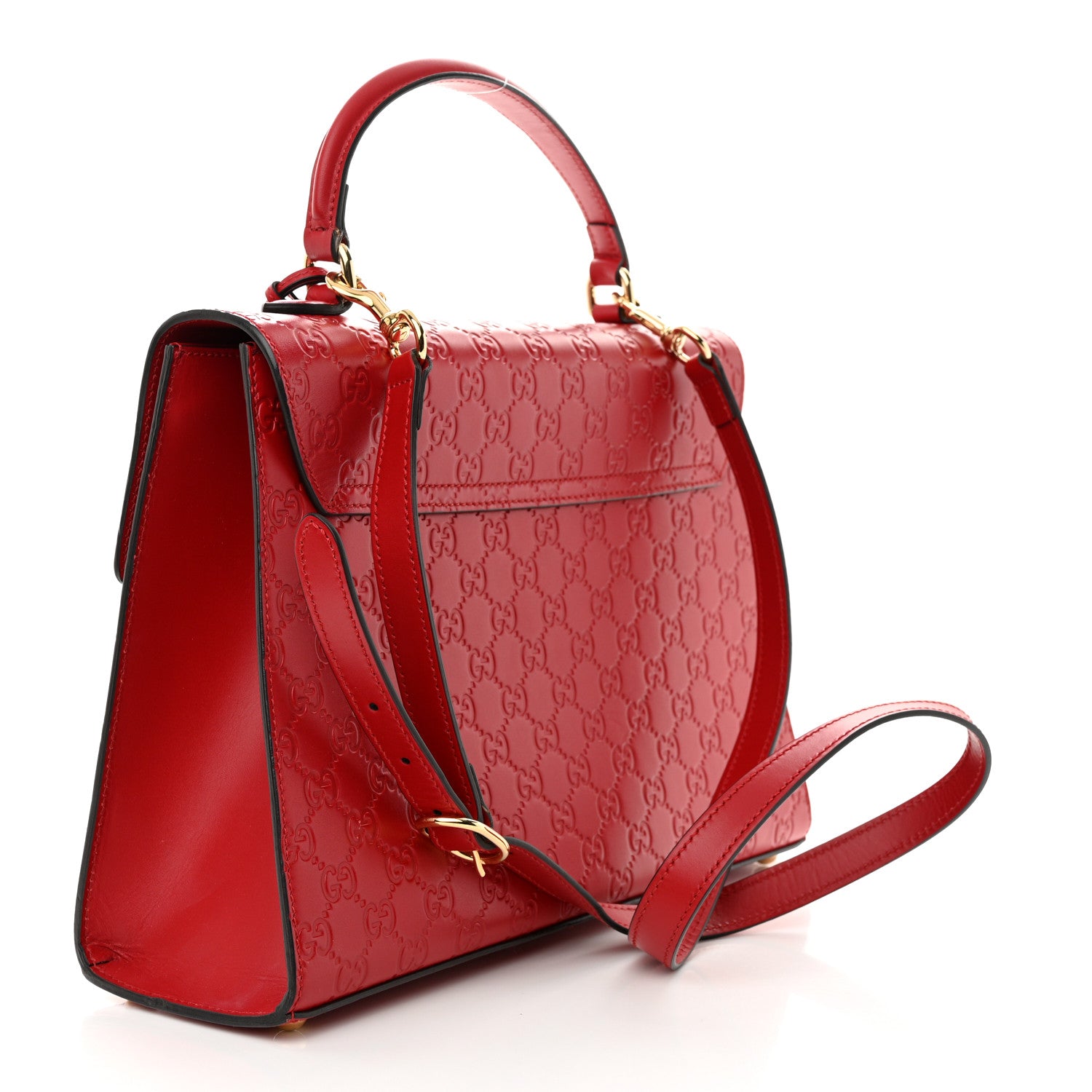 Gucci Guccissima Signature Medium Padlock Top Handle Bag Hibiscus Red 3 of 11